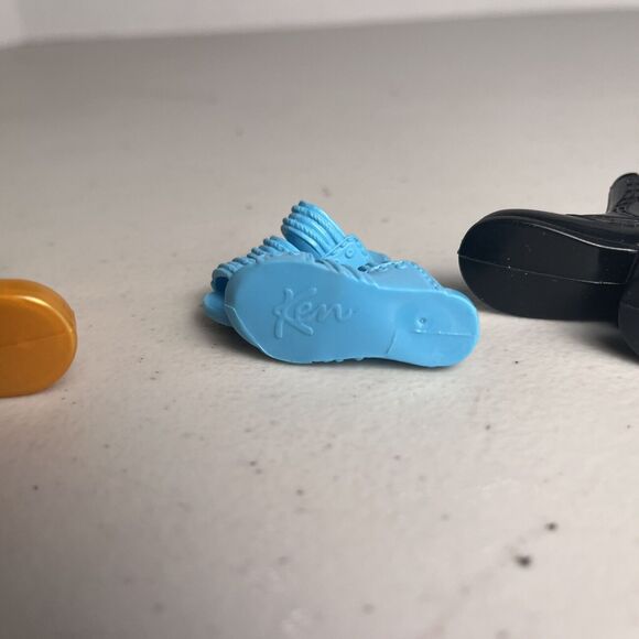 Barbie doll KEN Shoes Black & Gold Boots & Blue Sandal Flip Flops Lot 3 Pairs - Picture 6 of 12